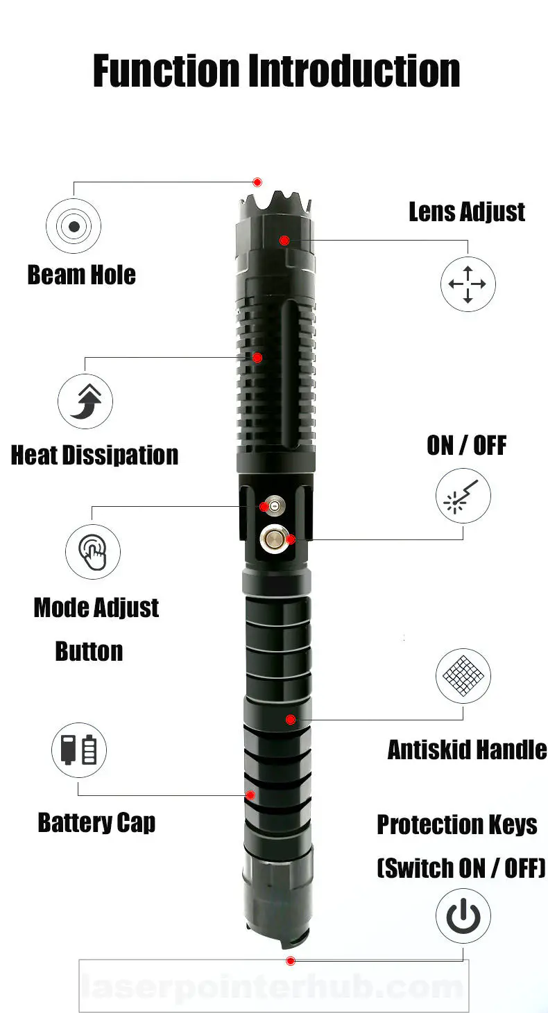 High Power Laser Pointer 4000mw 8000mw Blue, 2000mw Green, SKU B020, 2000mw/4000mw/8000mw power, 520nm blue laser/450nm green laser wavelength, Black color, product thumbnail 9