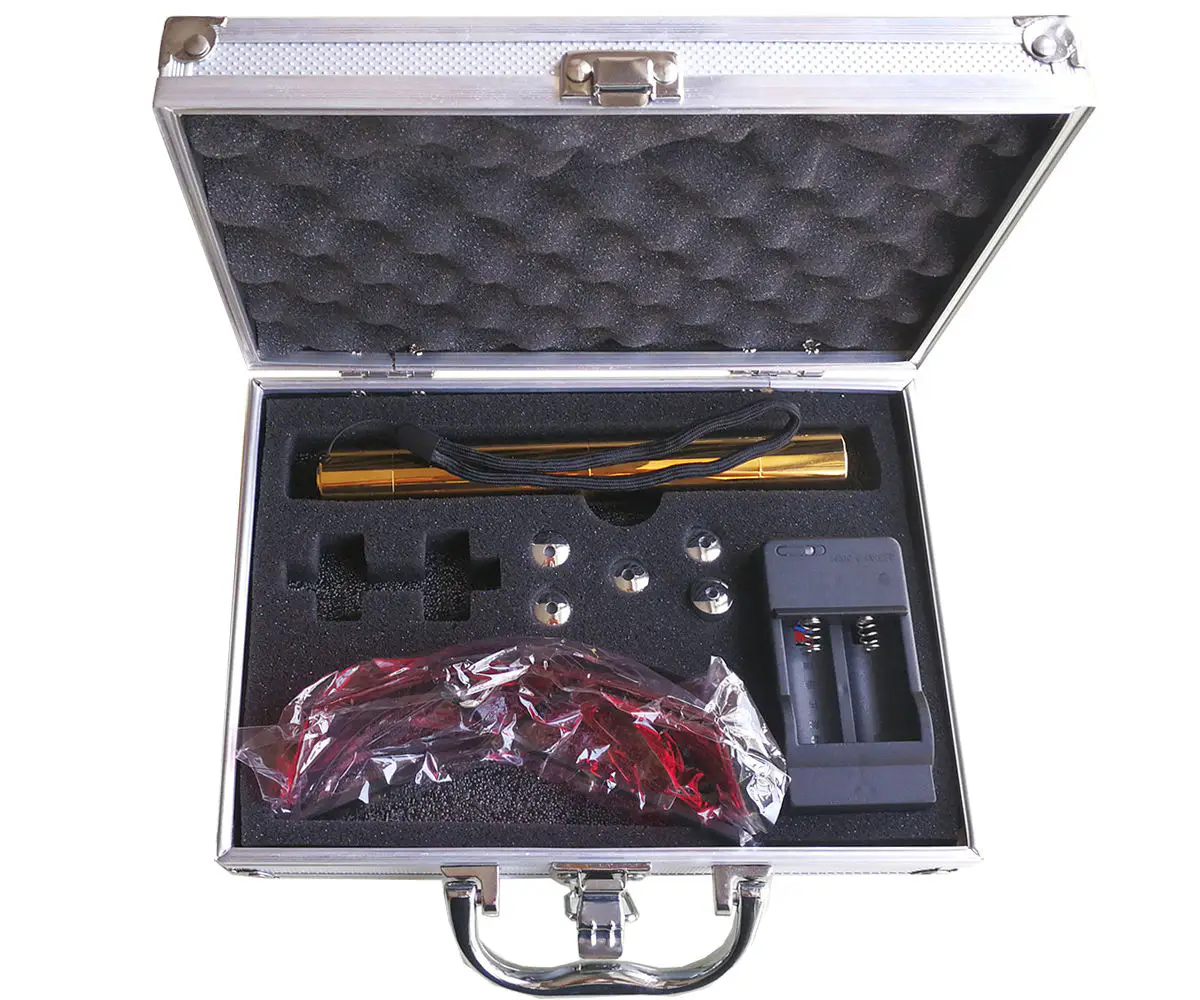 Copper Laser Pointer 1.2W Gold-Plated Blue Laser with Superior Cooling, SKU B008, 1200mw power, 450nm blue laser wavelength, golden color, product thumbnail 9