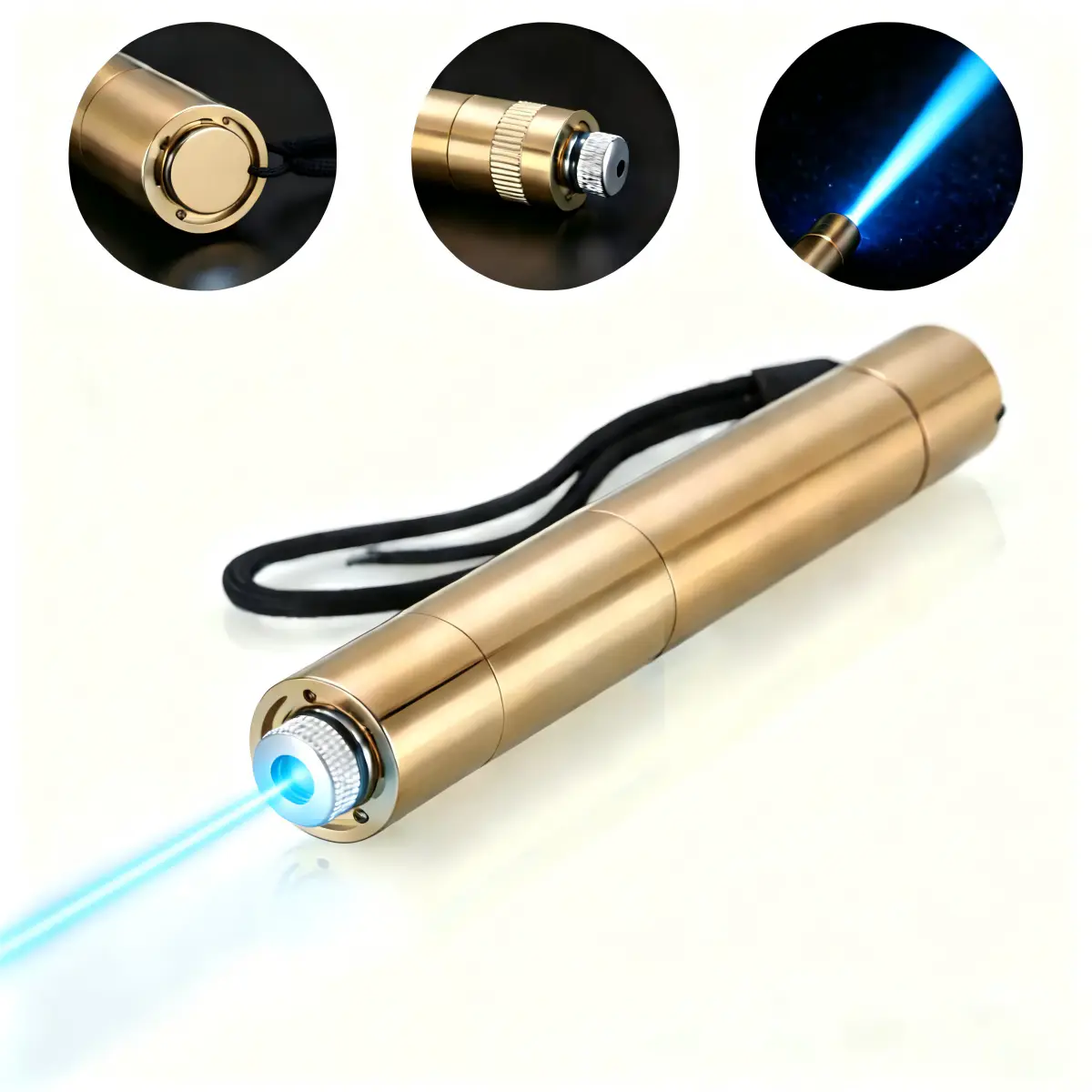 Copper Laser Pointer 1.2W Gold-Plated Blue Laser with Superior Cooling, SKU B008, 1200mw Power, 450nm blue laser Wavelength, golden Color, product image