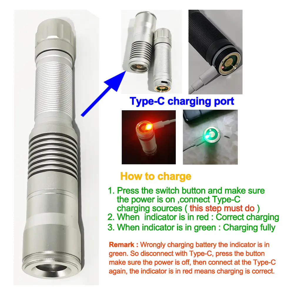 Single Beam Laser Pointer 7W Blue & 2.4W Green Pure Focus No Scatter, SKU B023, 7000mw/2400mw power, 450nm blue laser/520nm green laser wavelength, silver/black color, product thumbnail 11