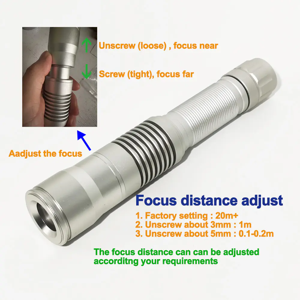 Single Beam Laser Pointer 7W Blue & 2.4W Green Pure Focus No Scatter, SKU B023, 7000mw/2400mw power, 450nm blue laser/520nm green laser wavelength, silver/black color, product thumbnail 12