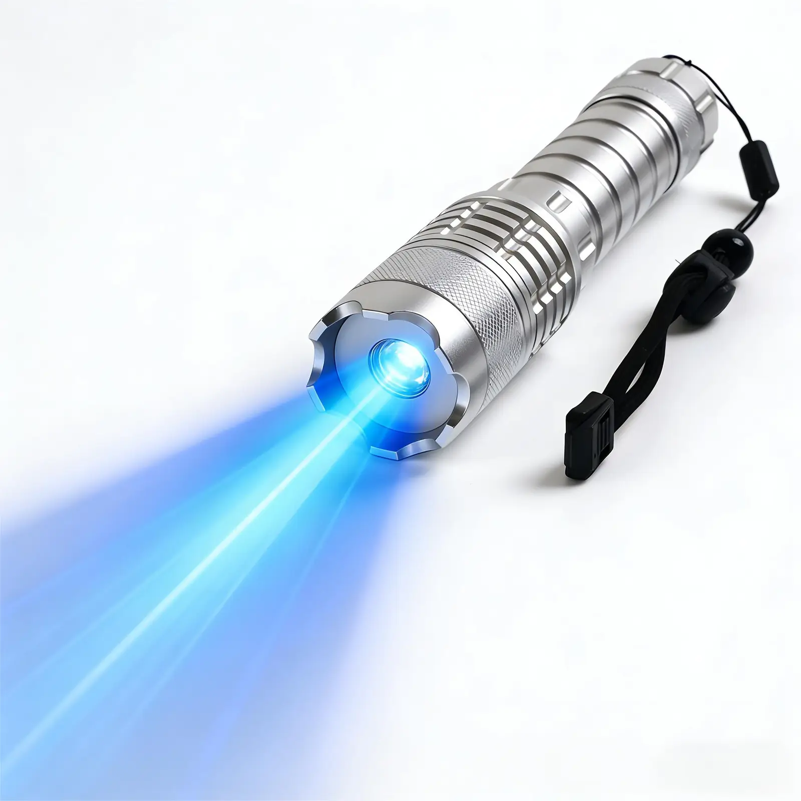 Rugged Build Laser Pointer 1.6W Aluminum Head Variable Focus, SKU B018, 1600mw Power, 450nm blue laser Wavelength, black/silver/grey Color, product image